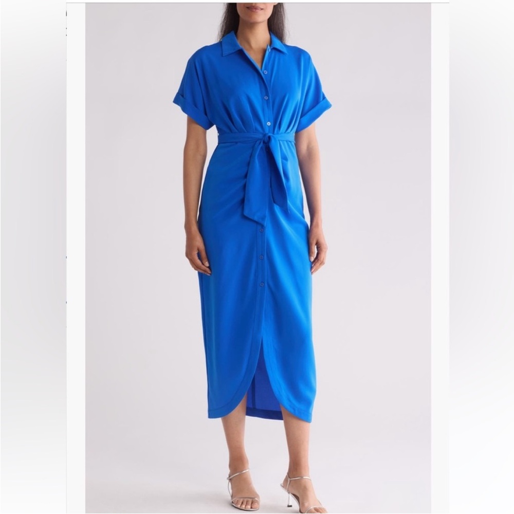 DKNY Ruched Short Sleeve Shirtdress Blue Size 8